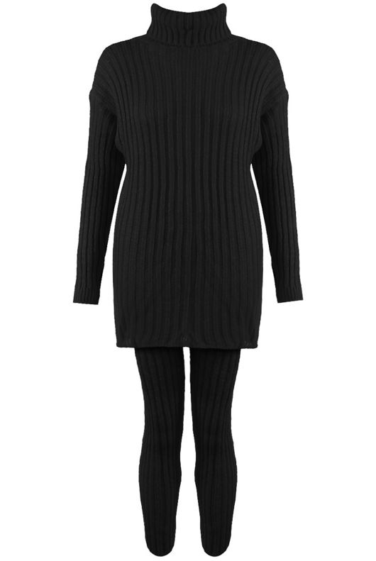 Black Polo Neck Loungewear Set