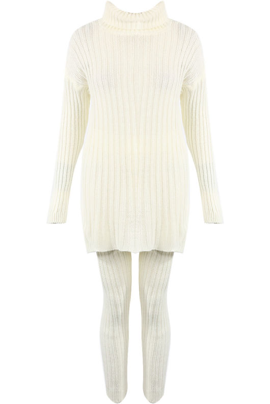 White Polo Neck Loungewear Set