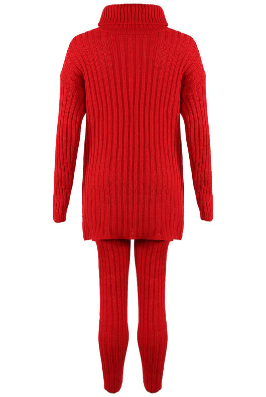 Red Polo Neck Loungewear Set