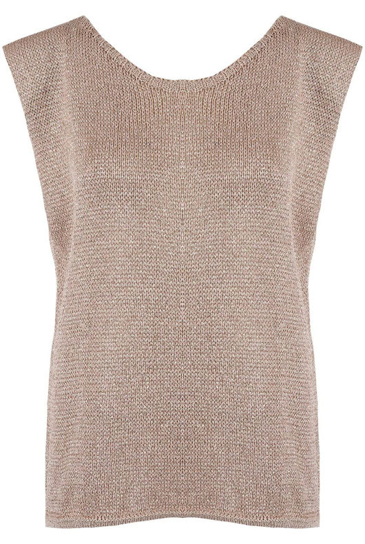 Rose Metallic Round Neck Knitted Tops
