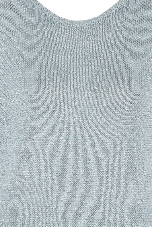 Sky Blue Metallic Round Neck Knitted Tops