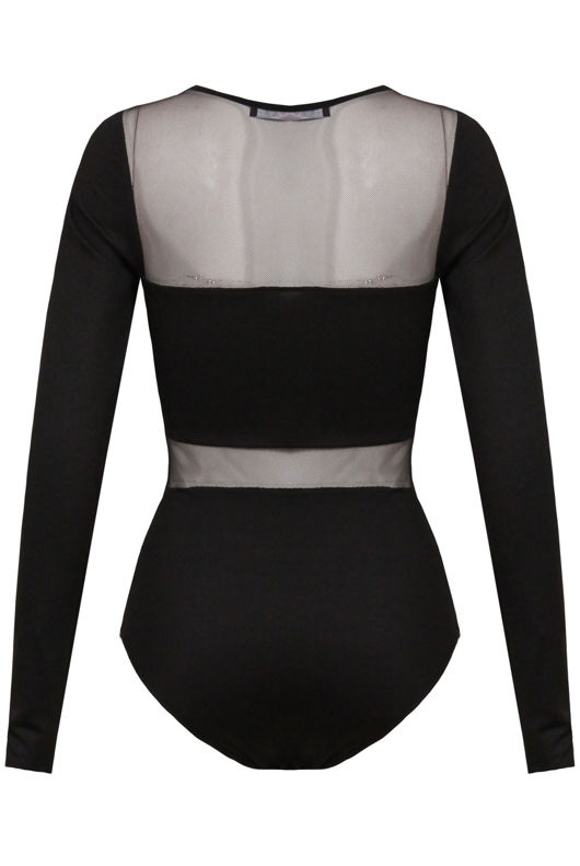 Black Mesh Panel Bodysuit