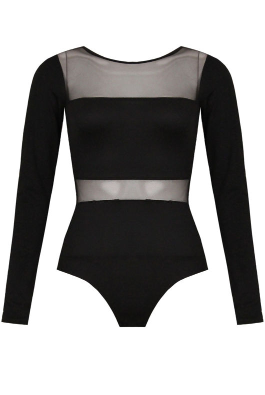 Black Mesh Panel Bodysuit