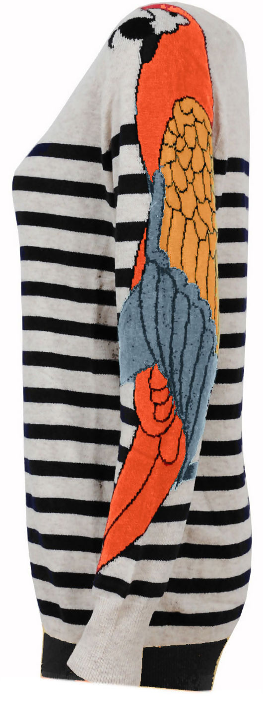 Striped Knitted Cardigan With Parrot Detailed Sleeves