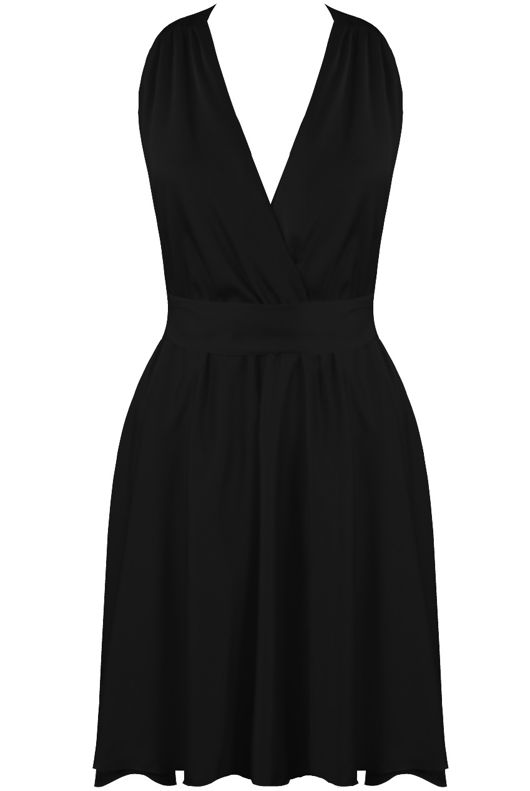 Black Crossover Back Plunge Drape Dress