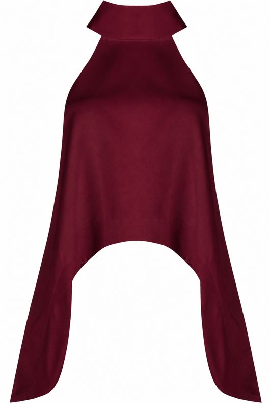 Wine Turtle Neck Asymmetric Tops