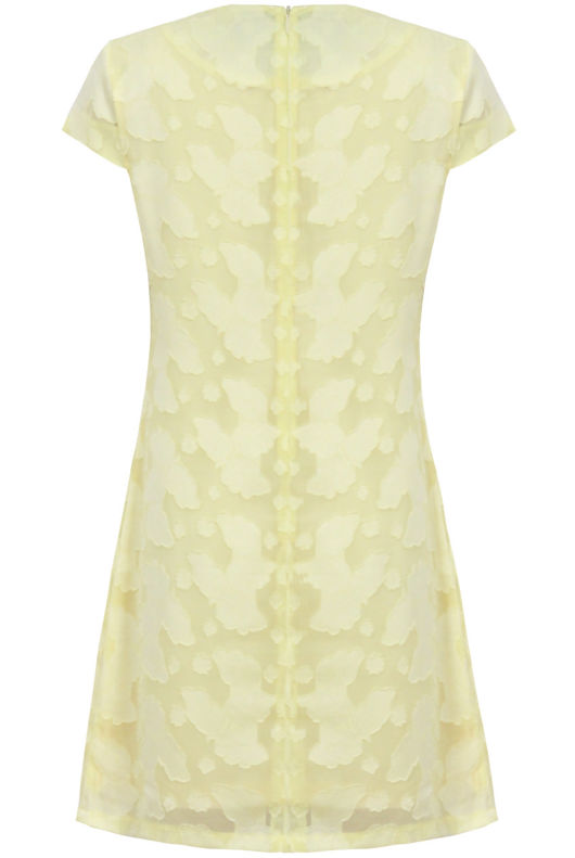 Yellow Mesh Lined Short Sleeved Shift Dress