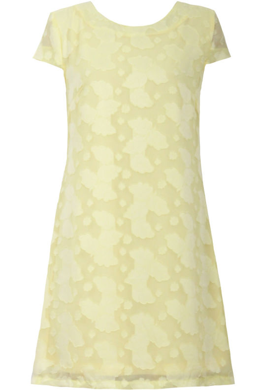 Yellow Mesh Lined Short Sleeved Shift Dress