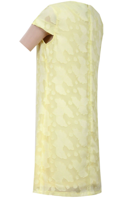 Yellow Mesh Lined Short Sleeved Shift Dress