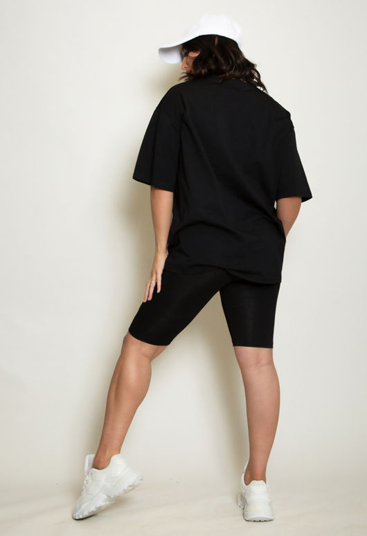 Black Oversized B Motif T-Shirt And Shorts Set