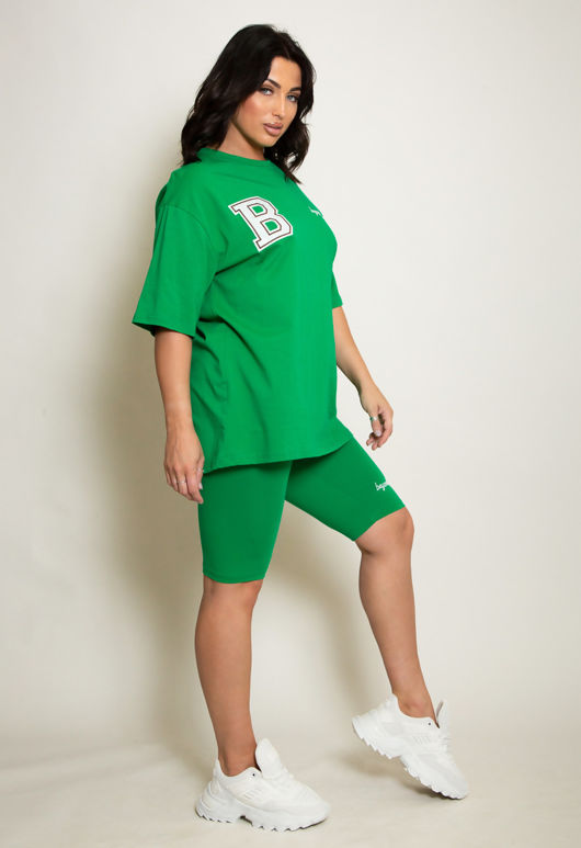 Green Oversized B Motif T-Shirt And Shorts Set