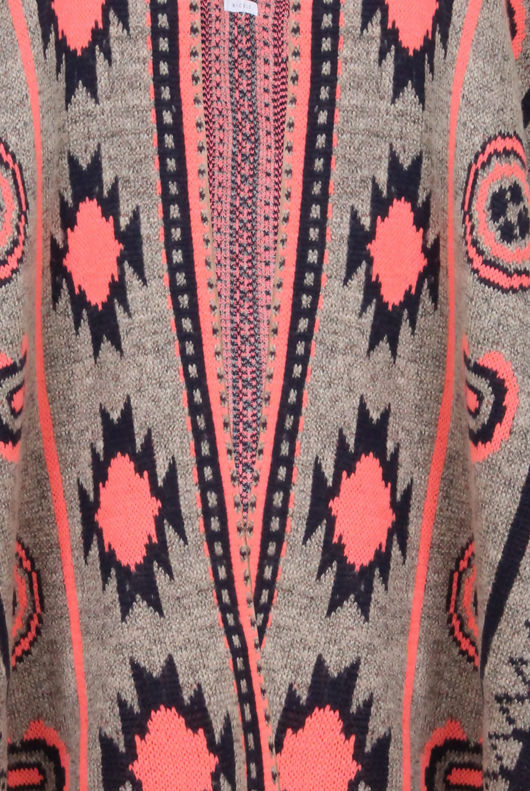 Coral Contrast Symmetrical Print Wrap Cardigan 