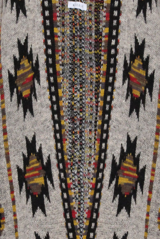 Grey Contrast Symmetrical Print Wrap Cardigan 