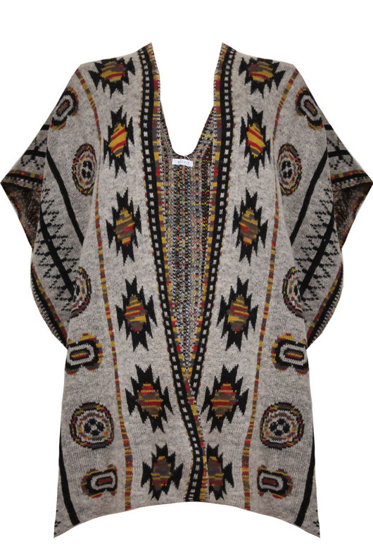 Grey Contrast Symmetrical Print Wrap Cardigan 