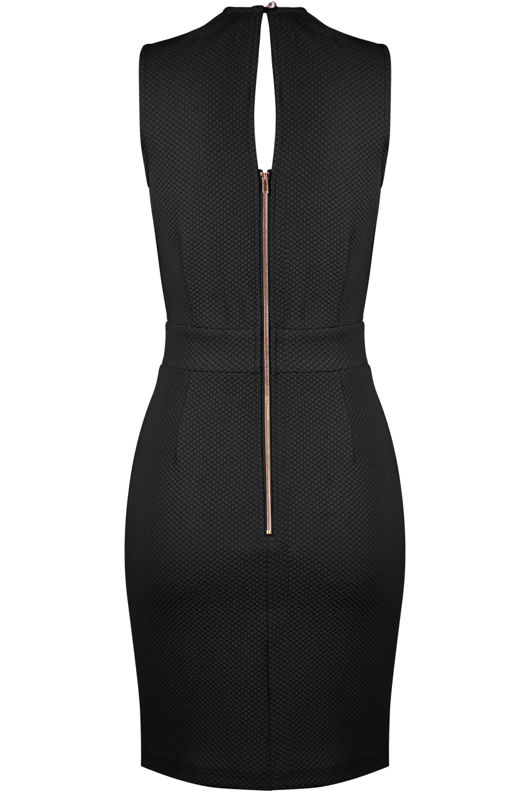  Crochet Lace Front Trim Bodycon Dress in Black