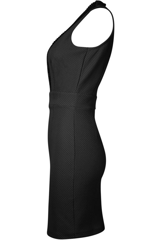  Crochet Lace Front Trim Bodycon Dress in Black
