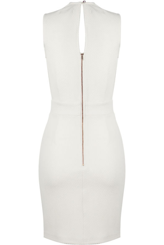  Crochet Lace Front Trim Bodycon Dress in Cream