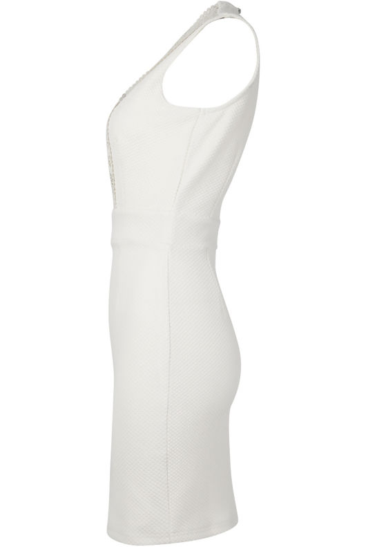  Crochet Lace Front Trim Bodycon Dress in Cream
