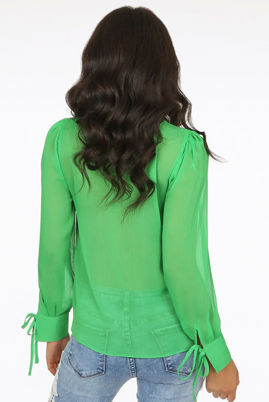 Green Chiffon Knot Neck Shirt