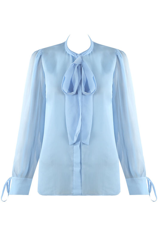 Sky Blue Chiffon Knot Neck Shirt