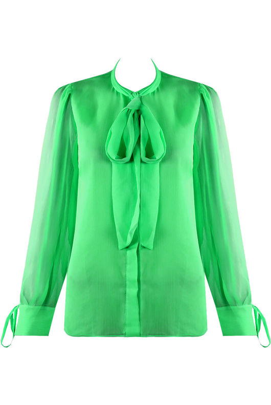 Green Chiffon Knot Neck Shirt