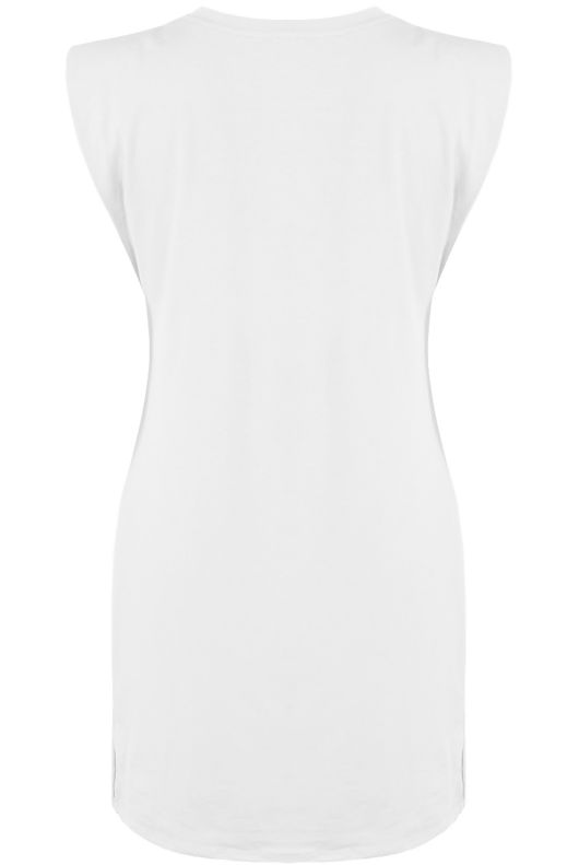 White Round Neck Shift Dress With Shoulder Pads