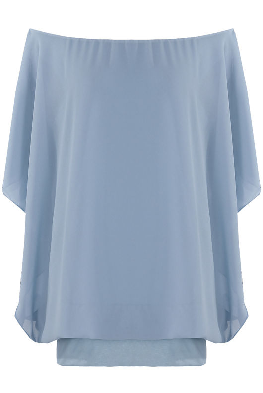 Light Blue Chiffon Oversized Top With Jersey Underband