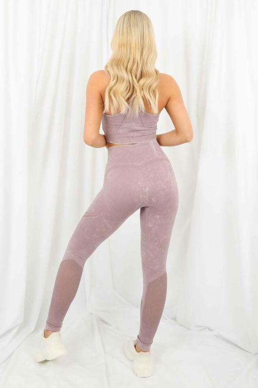 Blue Acid Wash Gym Set--pink