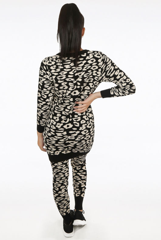  Animal Print Knitted Long Jumper & Trouser Co-Ords