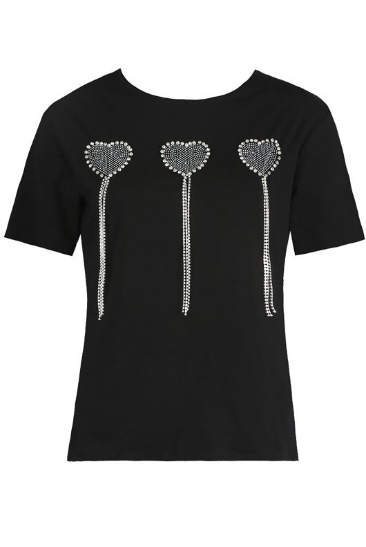Black Diamante Heart Trim Tees