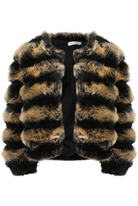 Gold Faux Fur Tier Cropped Jacket