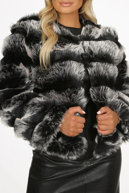 Silver Faux Fur Tier Cropped Jacket