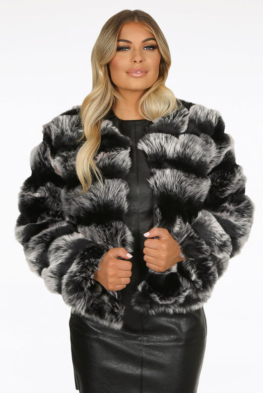 Silver Faux Fur Tier Cropped Jacket