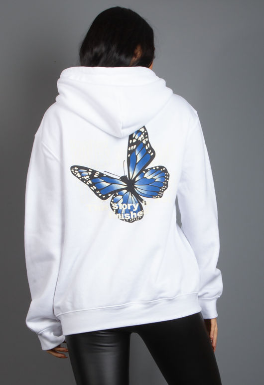 White Butterfly Print Hoodie