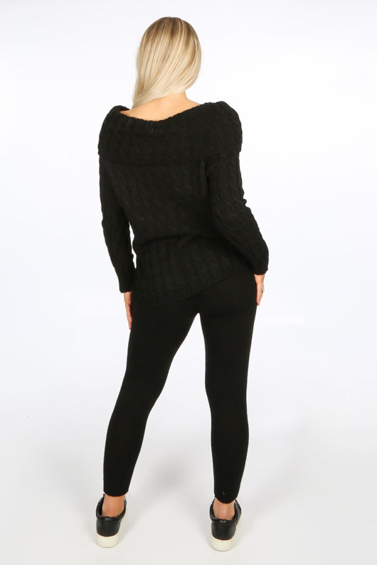 Black Bardot Knitted Jumper & Leggings Set 