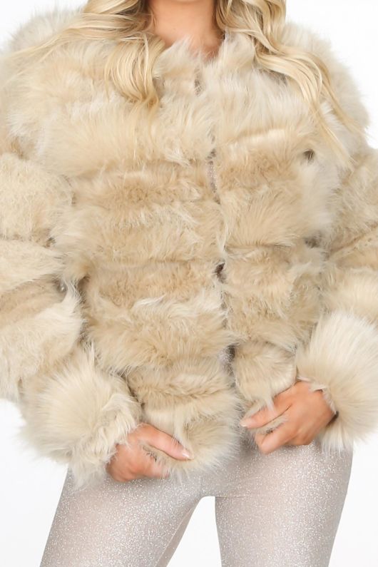 Super Soft Faux Fur Jacket In Beige 