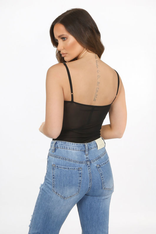 Black Mesh Bustier Bodysuit