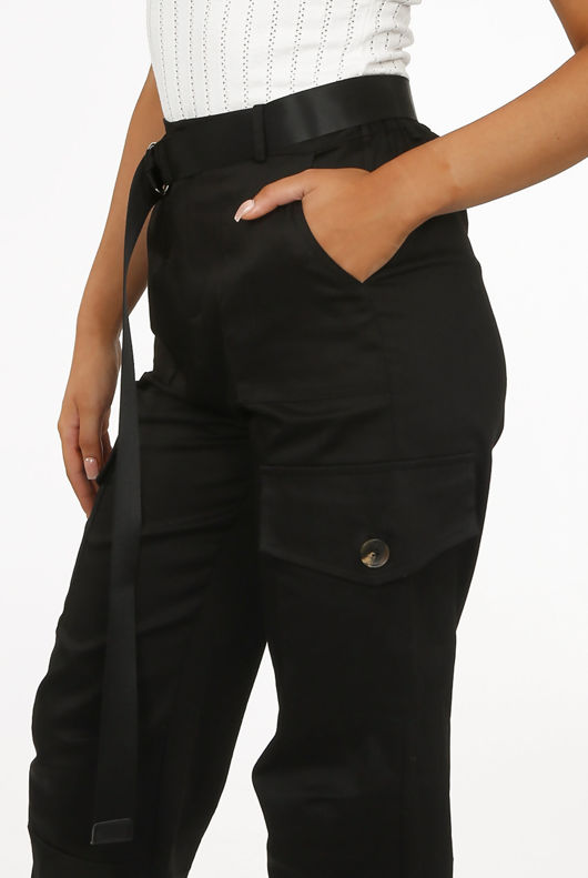 Black D Rings Belted Cargo Joggers