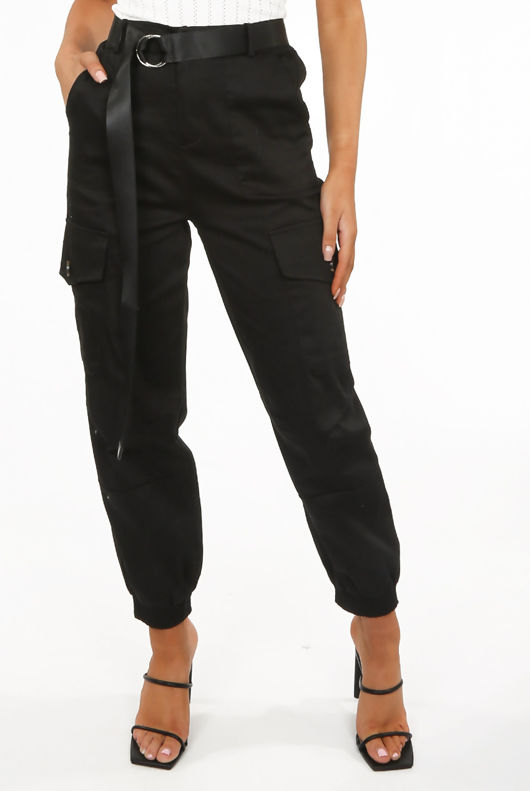Black D Rings Belted Cargo Joggers