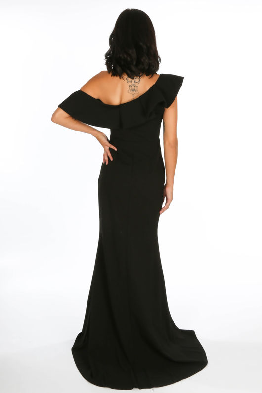 Black One Shoulder Frill Maxi Dress