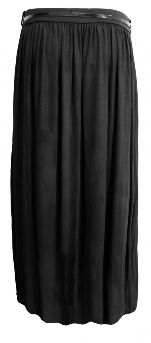 Black Soft Feel Flared Long Skirt 