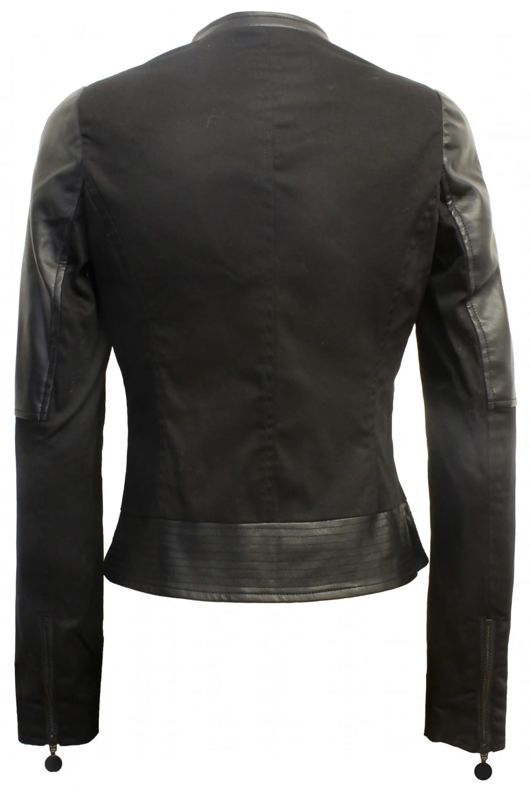 Black Canvas with PVC Arms Biker Jacket