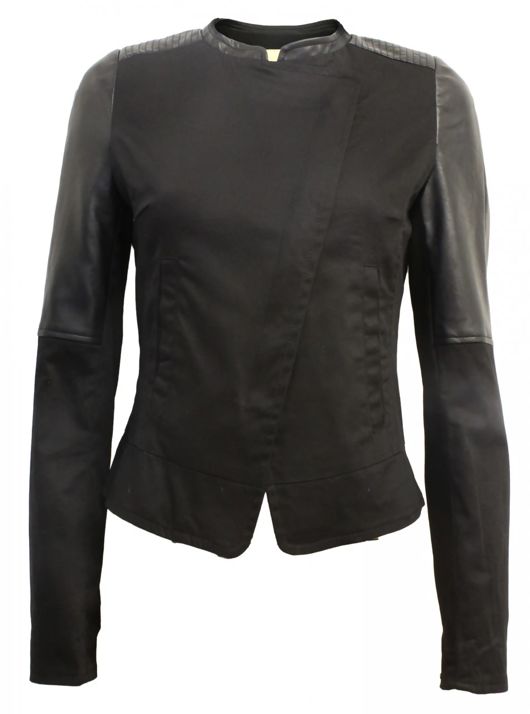 Black Canvas with PVC Arms Biker Jacket