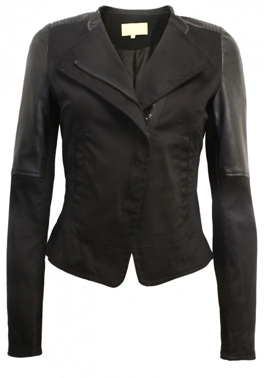 Black Canvas with PVC Arms Biker Jacket