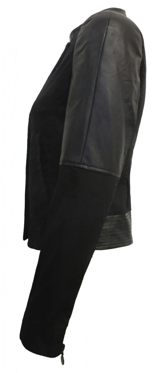 Black Canvas with PVC Arms Biker Jacket