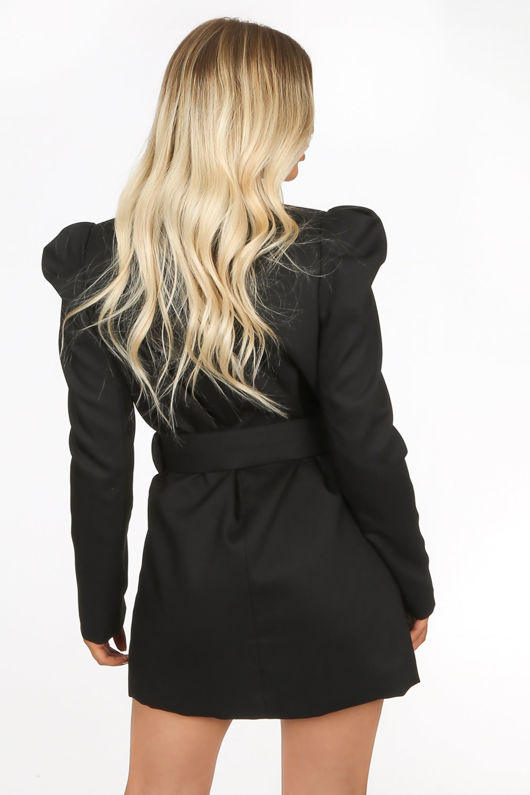 Black Tailored Belted Blazer Dress