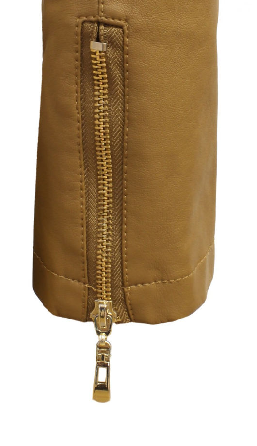 Denim Blue Zipped Pockets Camel PVC Arm Jacket