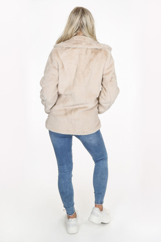 Beige Double Button Faux Fur Jacket