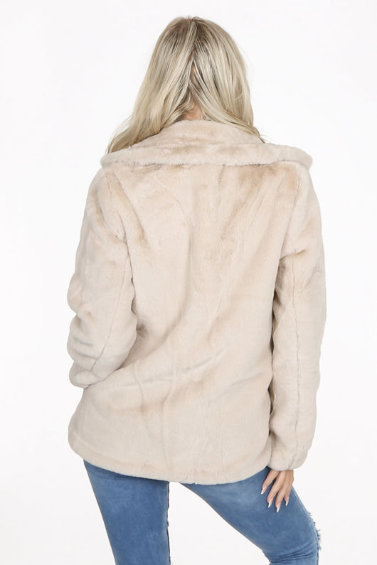 Beige Double Button Faux Fur Jacket