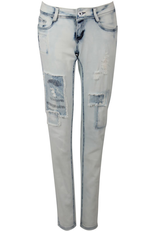 Faded Denim Patchwork Jeans